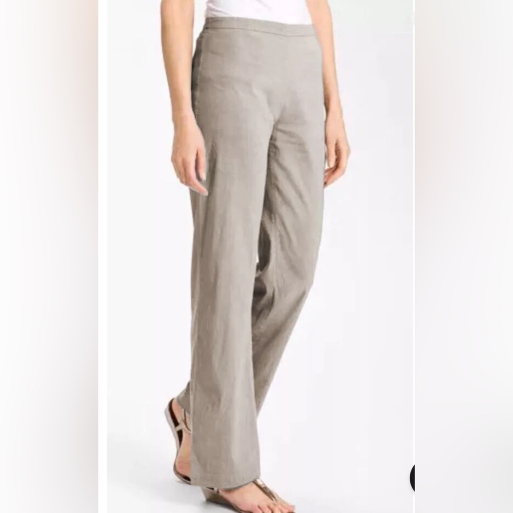 Eileen Fisher Linen Blend Side Zip Pants Stretch Stone Wide Straight Leg 12 NWT